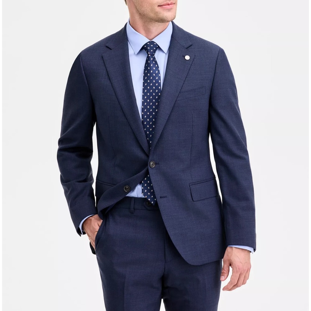 Ted by Ted Baker Suit Jacket Blazer Mens Modern fit Wool 48L Navy Blue Solid